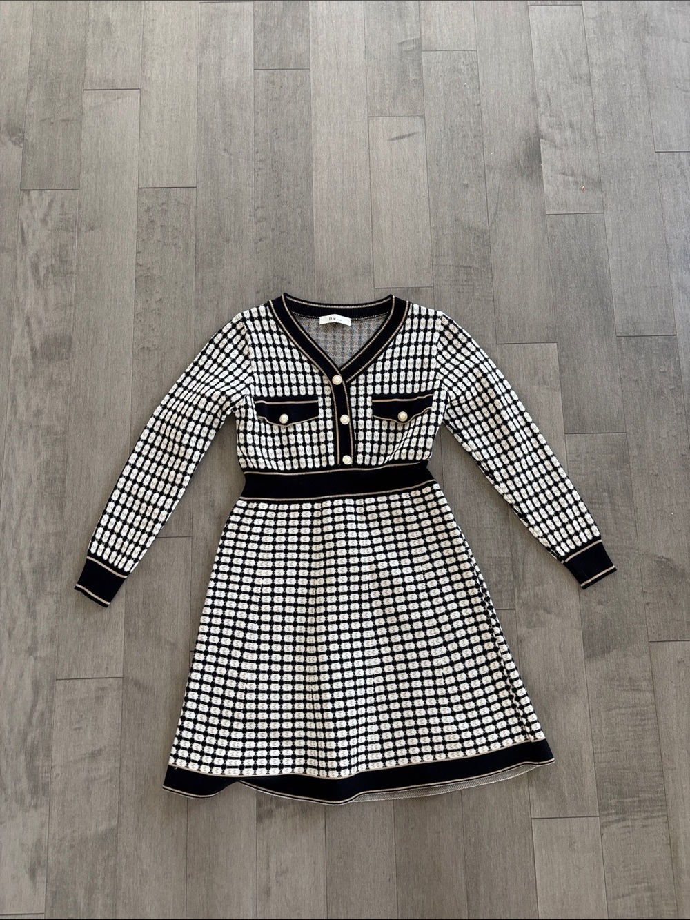D|W Knit Tweed-Style Button Front Dress - Picture 2 of 15
